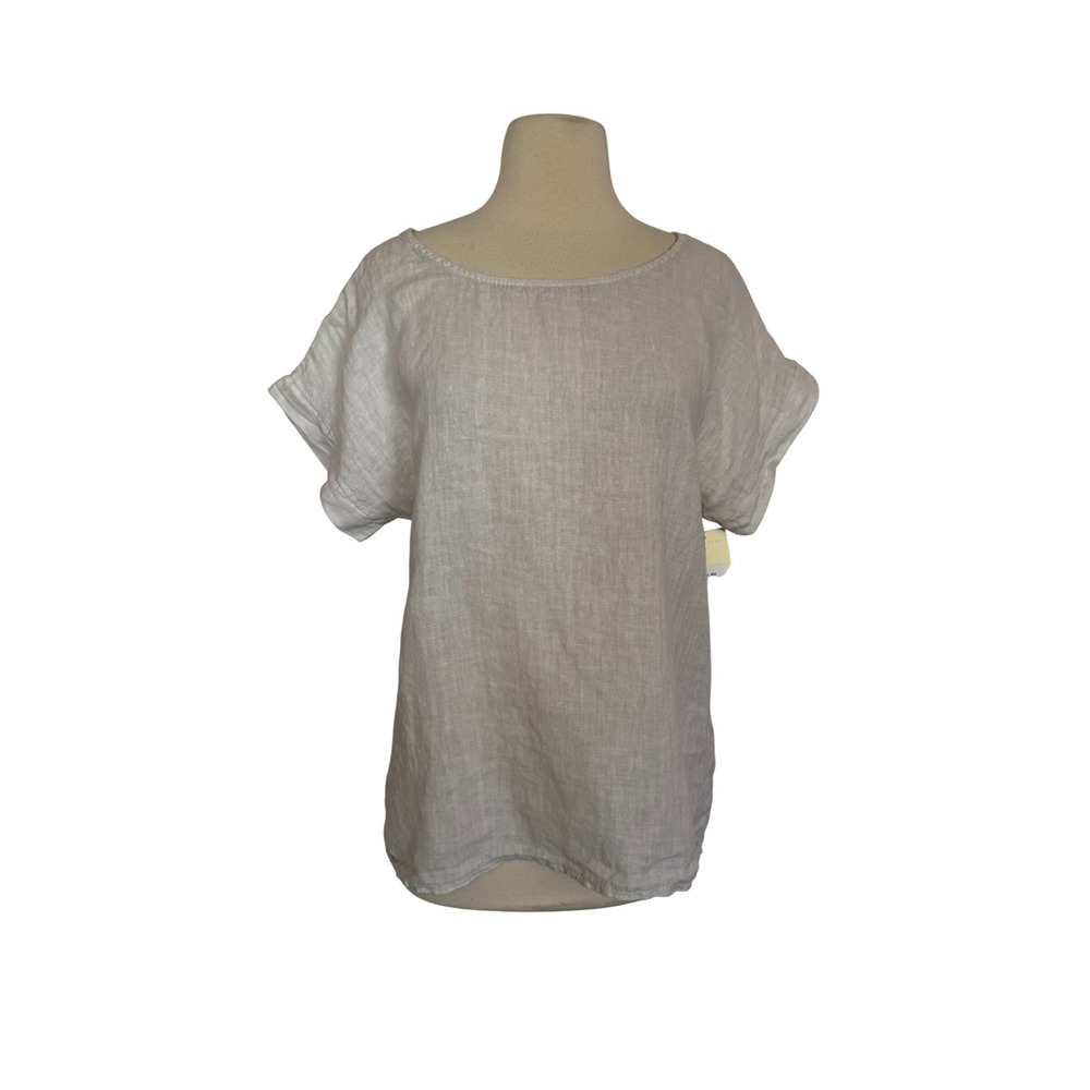Terzo Millennio Italy Linen Tunic Top Sand Short Sleeve Button Back Small